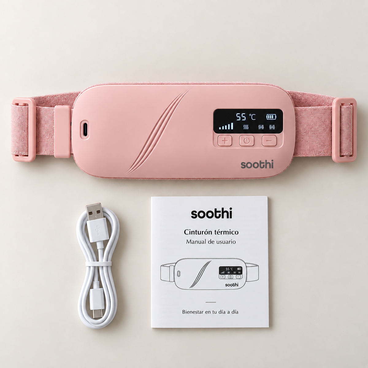 Soothi Ceinture Chauffante & Massante 5 Modes pour Crampes Menstruelles